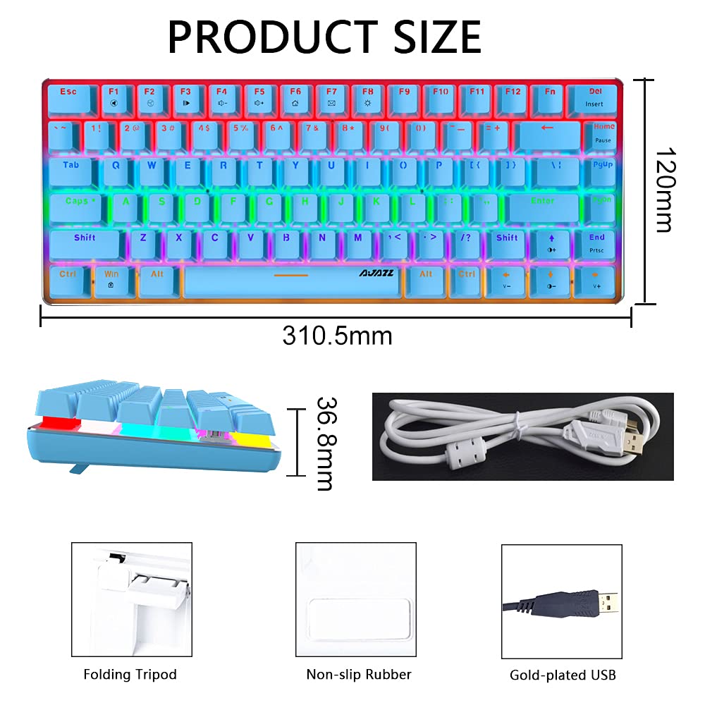 Mechaniczna klawiatura, Biała LED LED podświetlana klawiatura linowa USB Mechanical Klawiatura, 82 -klawiszowa klawiatura mechaniczna, z graczami i maszynistkami (Brown Switch, czarny) (Tęczowy niebieski niebieski przełącznik)