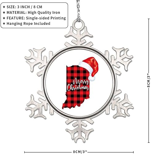 Miniatura 7 de Indiana - Adornos de copo de nieve de búfalo a cuadros, sombrero de Navidad, adornos de Navidad personalizados 2022, adorno de estado del hogar para