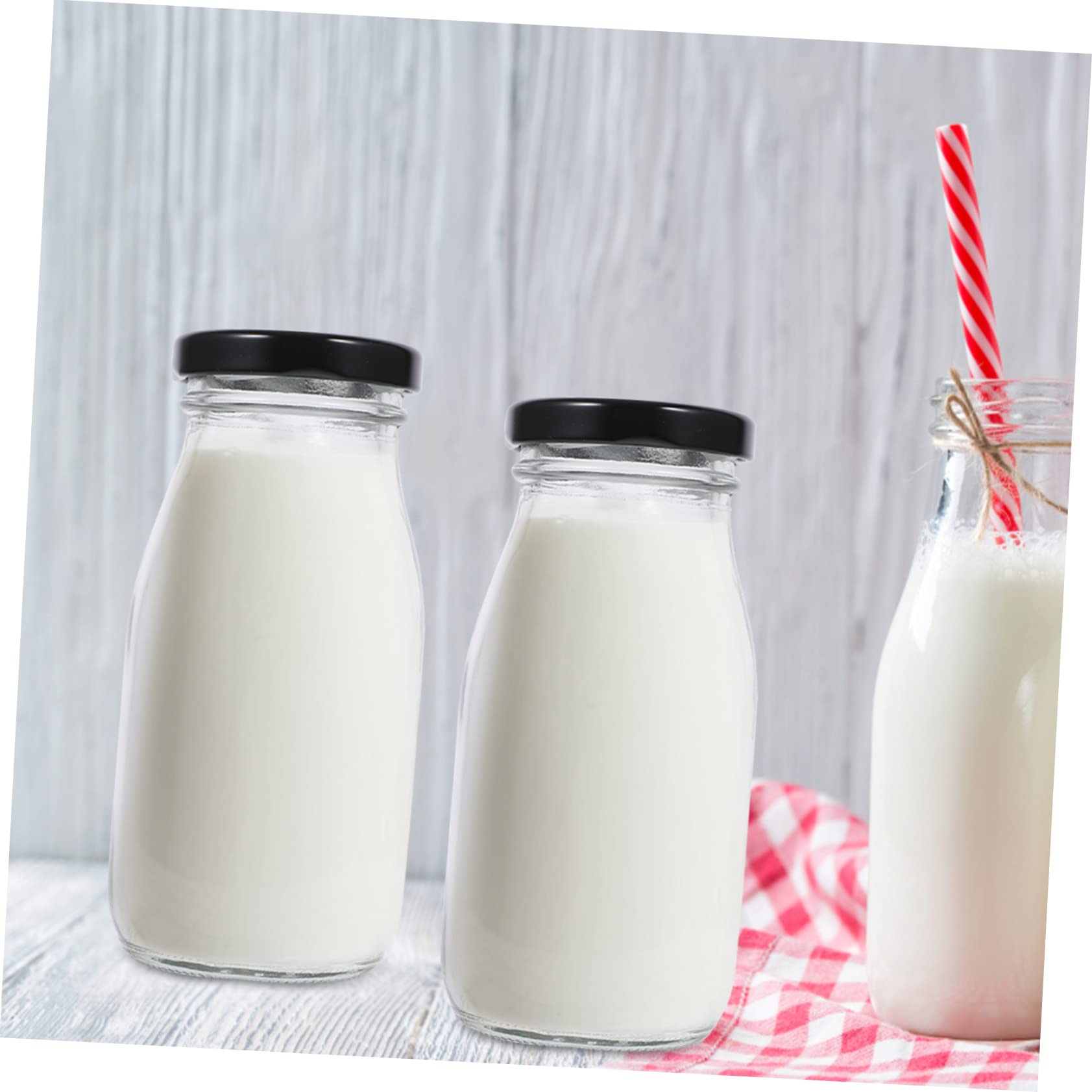 OFFSCH 4-pack Glass Milk Bottles with Lids Leakproof Containers for Storage 250ml Dishwasher Safe