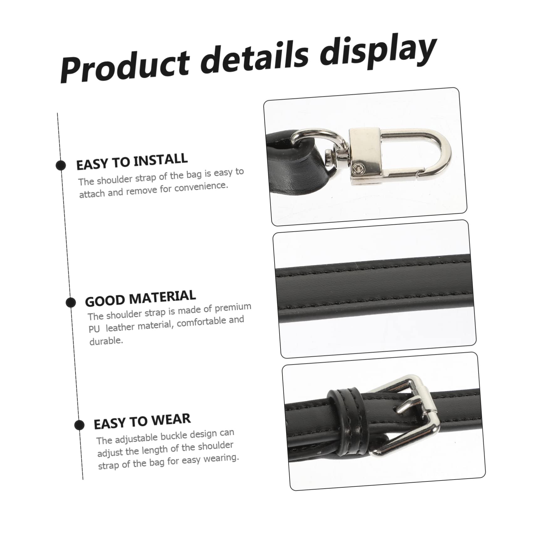NUOBESTY 4 Stück Verstellbare PU Leder Schulterriemen für Taschen Ersatzgurt mit Doppelverschluss Geeignet für Handtaschen und Umhängetaschen Klassisches Design Schwarz