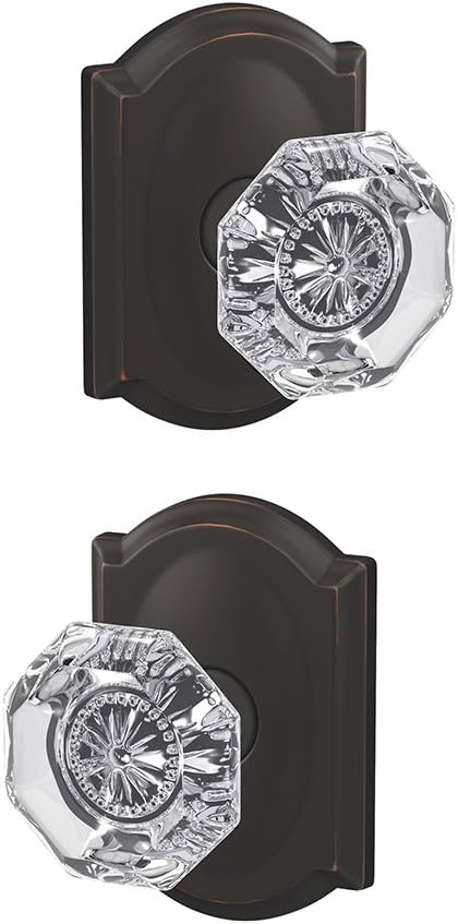 Schlage Custom FC172 ALX 716 CAM Alexandria Non-Turning Glass Knob with Camelot Trim, Aged Bronze