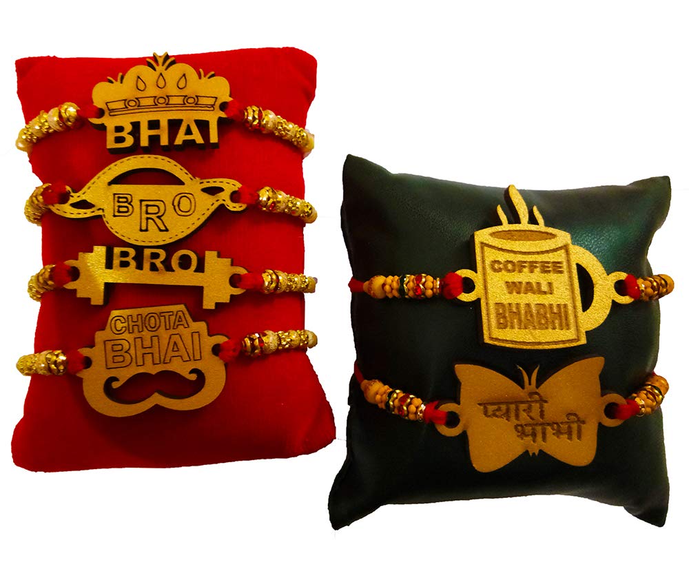 DMS RETAIL Set of 6 Rakhi for Bhaiya Rakshabandhan Rakhi with Kumkum Chawal