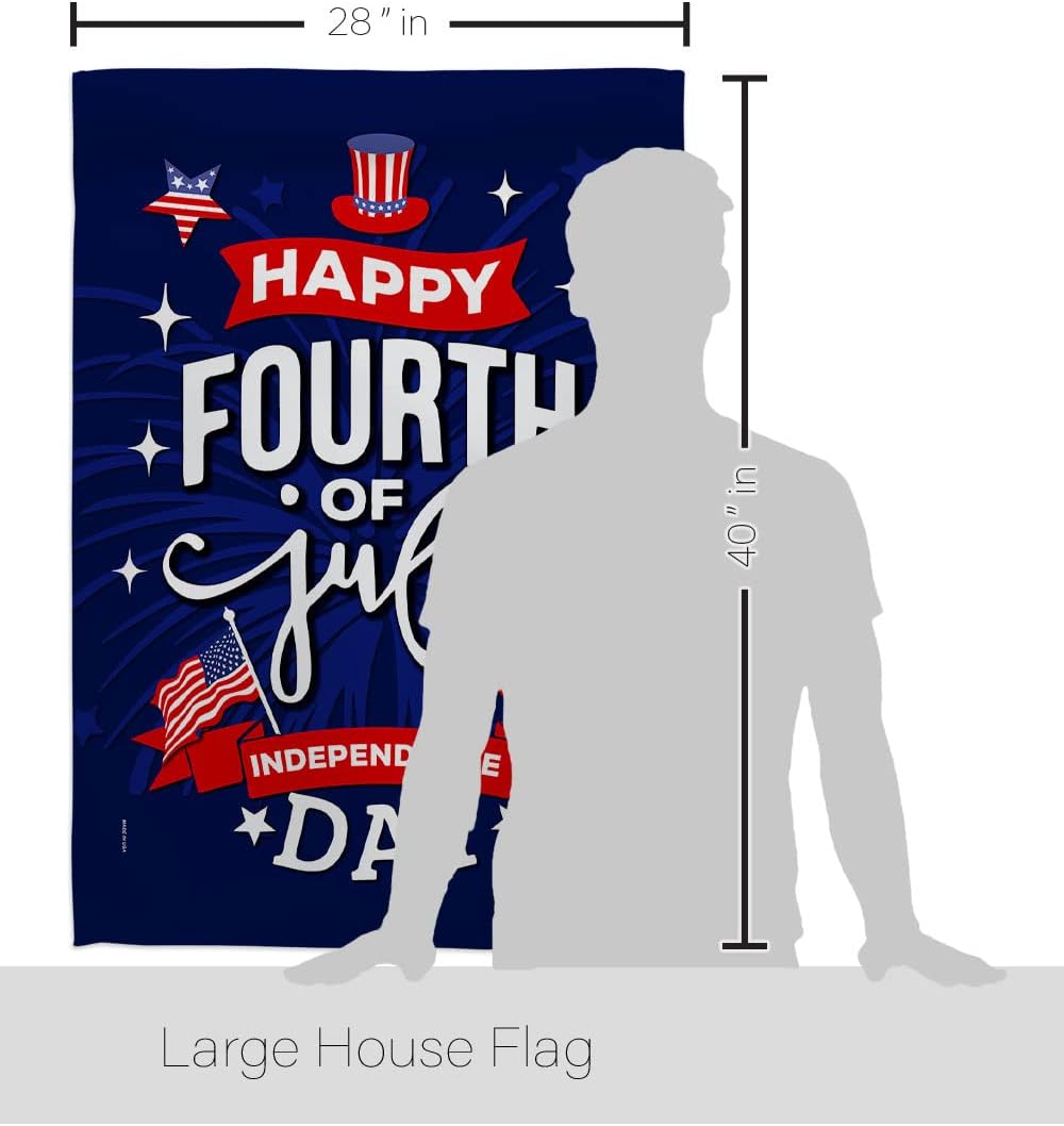 Fourth of July House Flag Eagle Set Patriotic Independence Day Fireworks BBQ United State American Decoration Banner Small Garden Yard Gift Double-Sided, 28" x 40", Thick Fabric