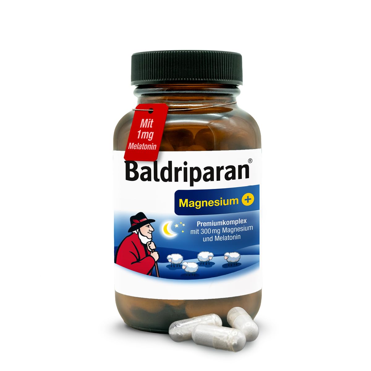 Baldriparan® Magnesium Plus - mit 1mg Melatonin und Magnesiumbisglycinat, hochdosierter Premium Magnesium-Komplex. Hohe Bioverfügbarkeit. Laborgeprüft, vegan und ohne künstliche Zusätze.