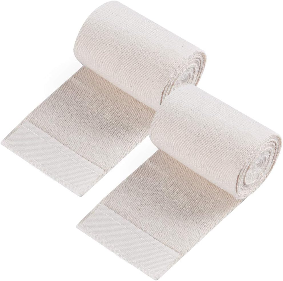 Cotton Elastic Bandage Wrap, (3 Inches Wide x 15 Feet), 2 Rolls Compression Bandage with Hook-and-Loop Closure on Both Ends, Latex Free for Wound Care, Swelling, Sprained Ankle