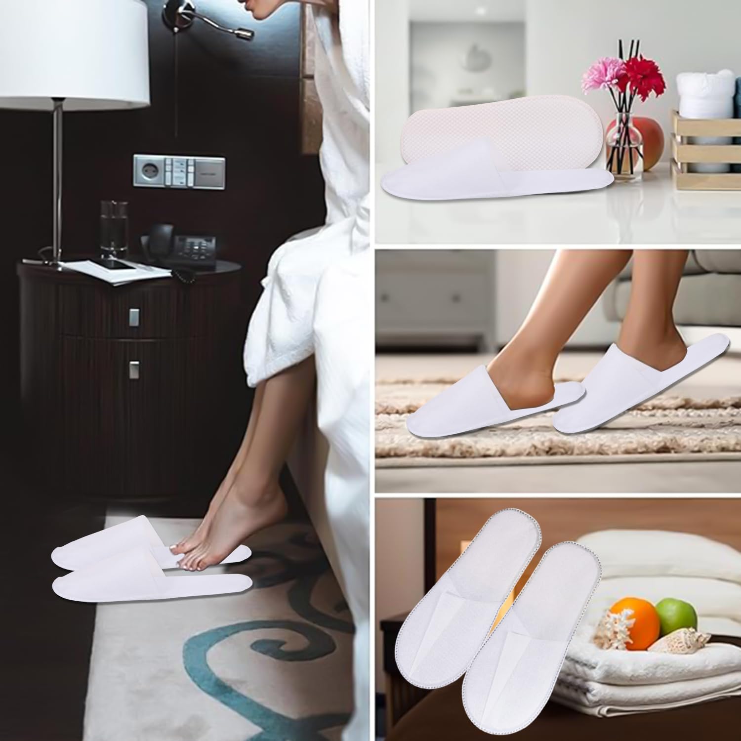 Pantofole Usa e Getta Antiscivolo, Chiuse, in Spugna Premium, Ciabatte Monouso per Hotel, Spa, Casa, Viaggi, Unisex, Lavabili, Misura Universale, 4 Paia