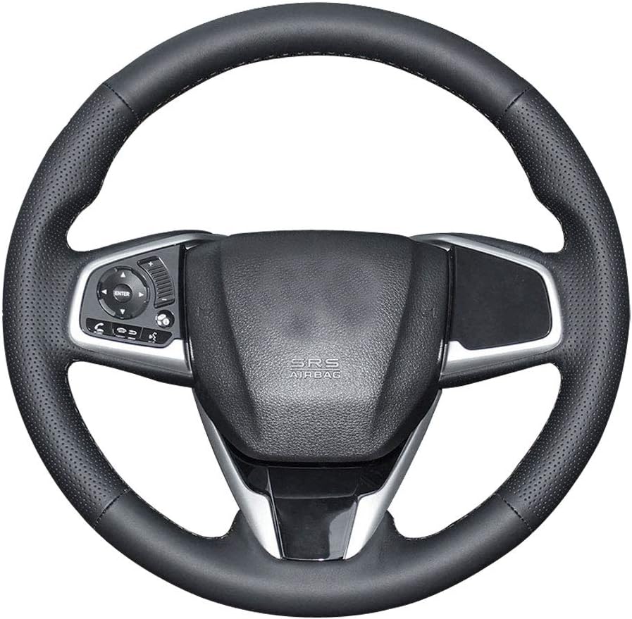 Eiseng DIY Car Steering Wheel Cover for 2016-2020 Honda Civic Hatchback Si Touring Coupe Interior Accessories/for 2017-2021 Honda CR-V CRV Clarity Genuine Leather 15 inches (Black Thread)