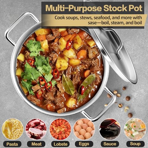 Image of Stainless Steel Stock Pot,20QT Large Stock Pot with Lid for Boiling Cooking Soup Stew Canning, Heavy Duty Tri-Ply Bottom for Boiling Cooking Soup Stew Canning Cooking Pots, Cookware Sauce Pots