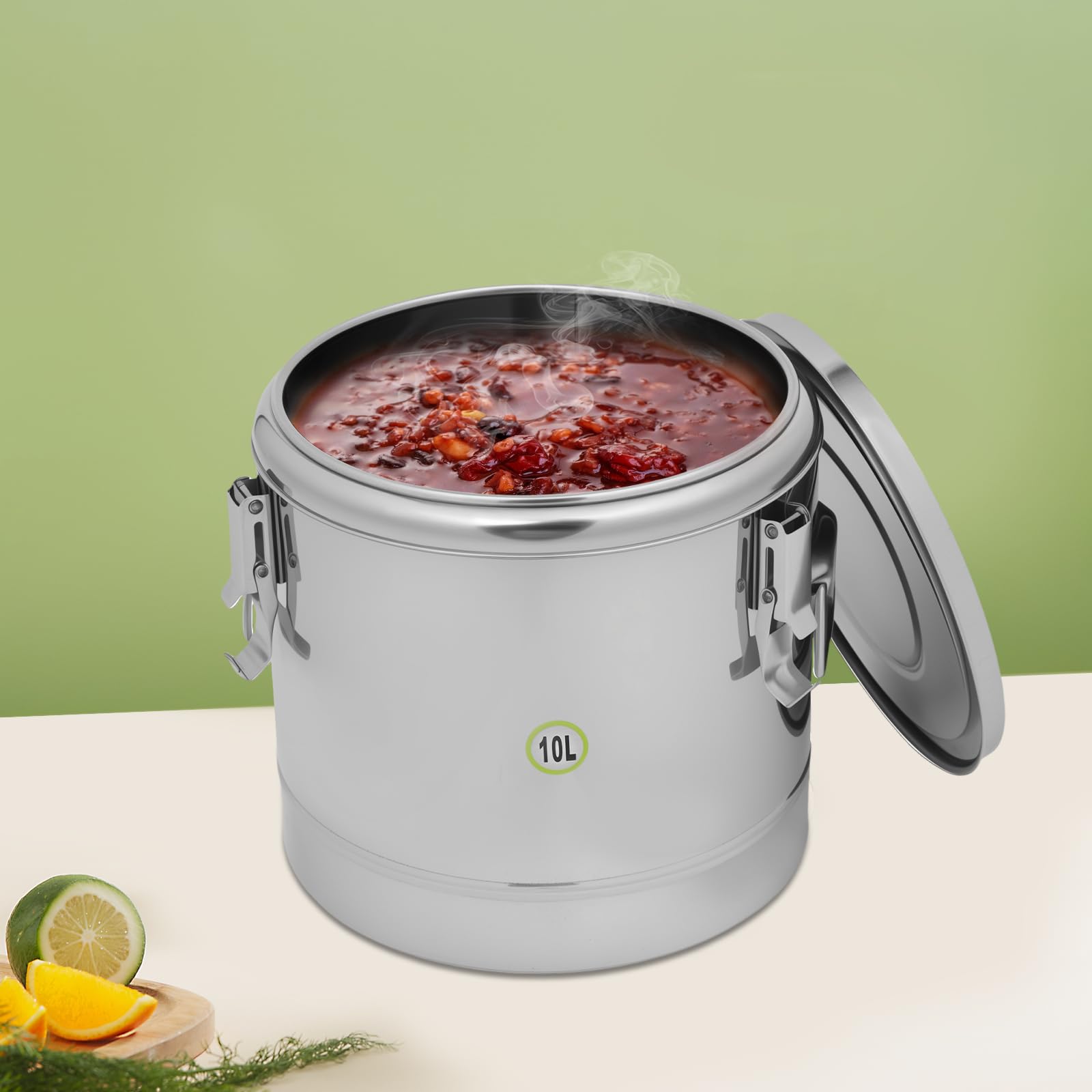 Contenitore termico da 10 l, in acciaio inox, per gastronomia | 10 l, acciaio inox 304, caldo e freddo 12 ore, 29,5 x 28,4 cm, guarnizione, manici, per catering e gastronomia