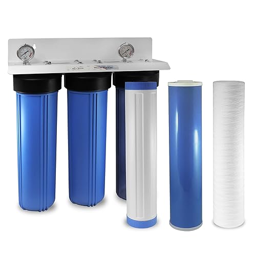Miniatura 1 de Max Water Sistema de filtración de agua de 3 etapas bueno para agua pozosubterránea de 20 pulgadas para toda la casa sedimento de heridas  anión