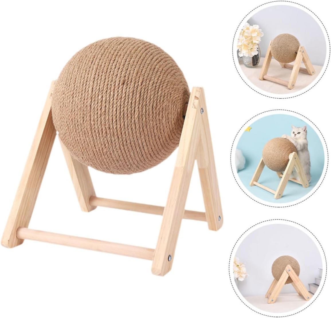 BESPORTBLE Wooden Floor Standing Cat Scratcher with V-Shaped Triangle Scratching Ball Large Size Household Kitten Scratch Board for Indoor Cats Pet Play Supplies
