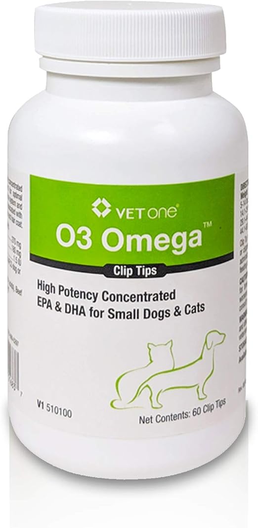VetOne O3 Omega Clip Tips Nutritional Supplement with Omega 3 Fatty Acids | Builds Immune & Joint Health | Promotes Healthy Skin & Coats | Small Dogs & Cats (60 Count Clip Tips)