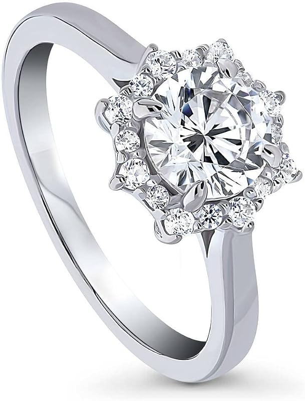 BERRICLE Sterling Silver Sunburst Halo Engagement Promise Rings for Her, Cubic Zirconia CZ Ring