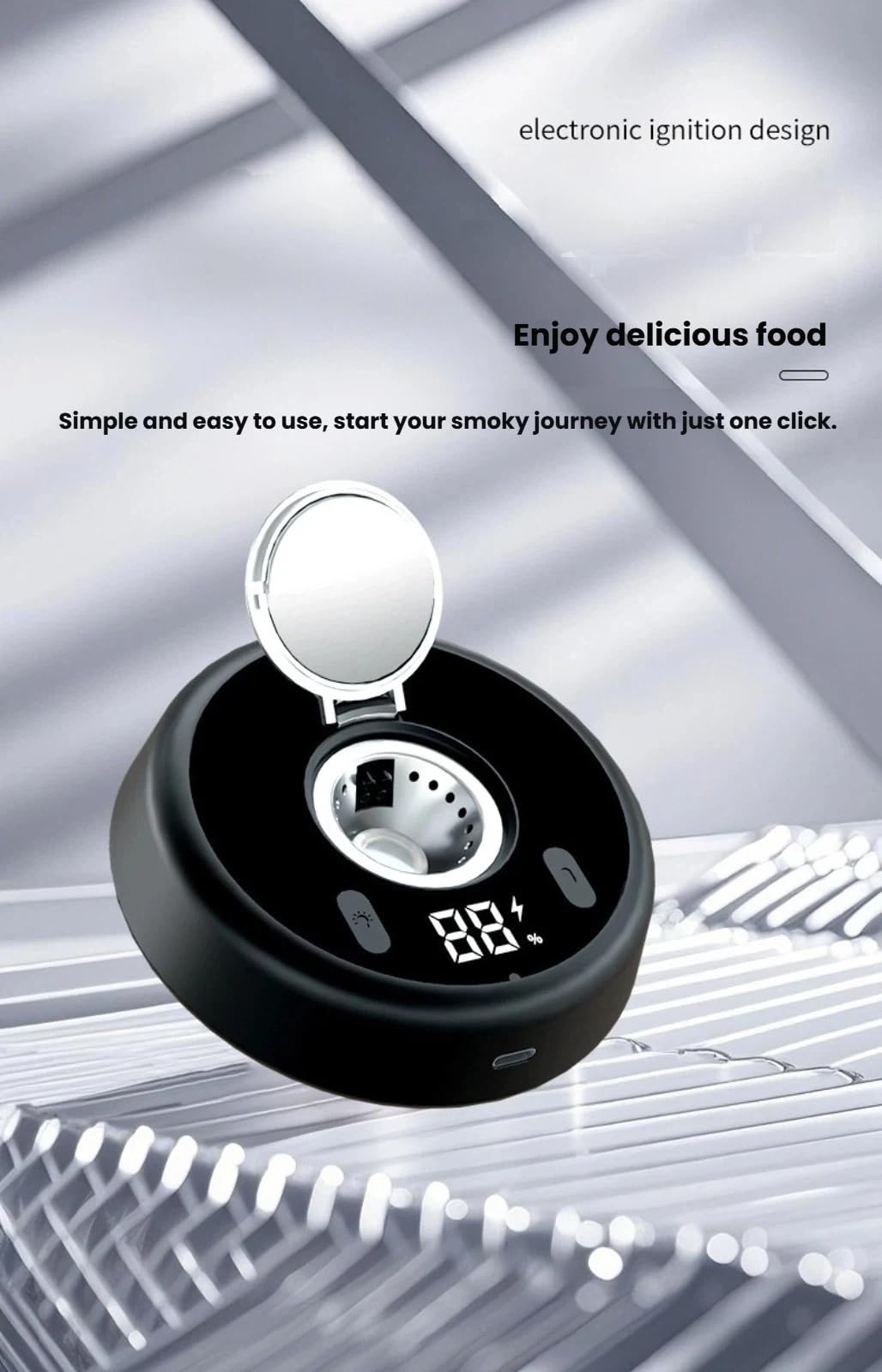 Affumicatore elettrico con accensione elettronica con un clic, portatile con luci ambientali colorate, per cibo e bevande