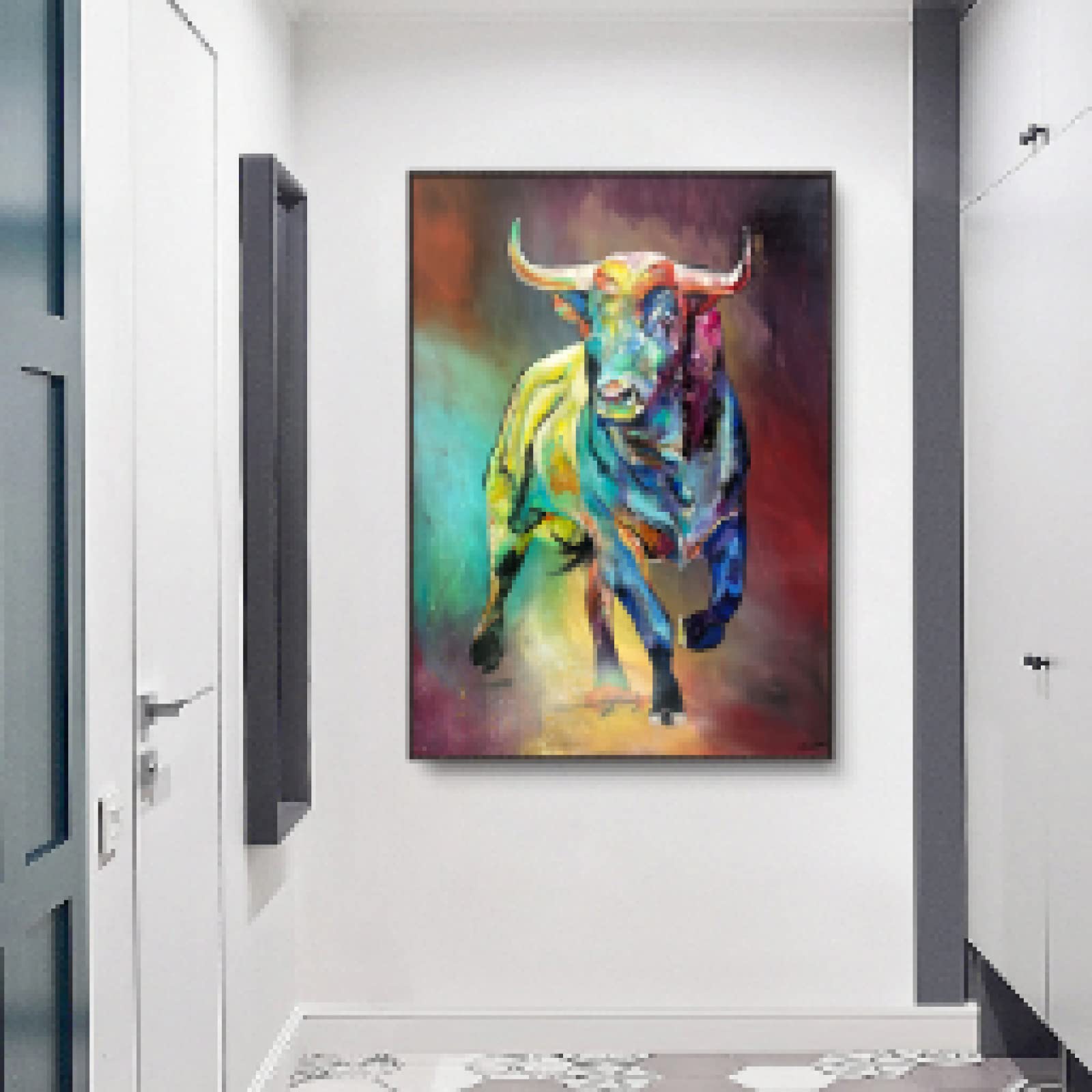 HMXQLW Leinwand Bilder Graffiti Bunter Stier Tier Poster Drucke Moderne Abstrakte Kunst Wandbild Ungerahmt 80x120cm