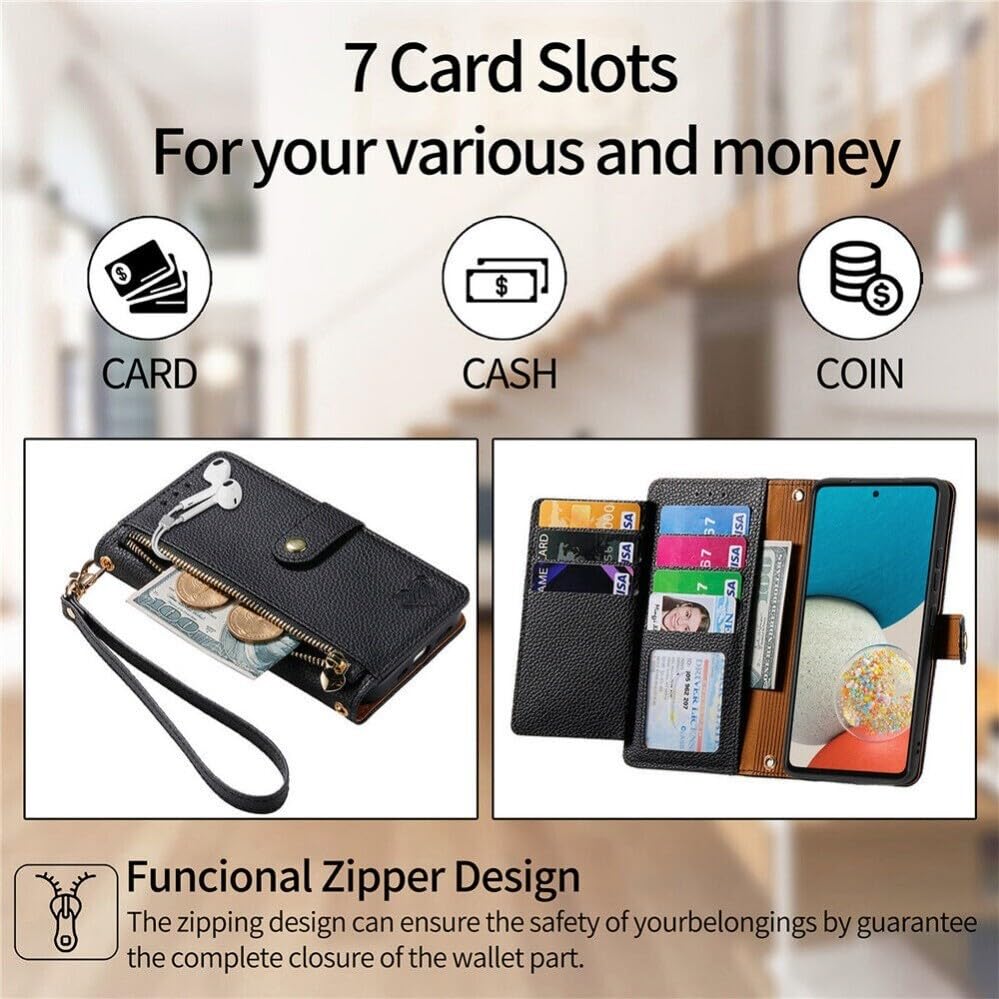 Generic Funda compatible con Samsung Galaxy A71 5G (color: marrón) con cierre de cremallera, funda de piel con tapa