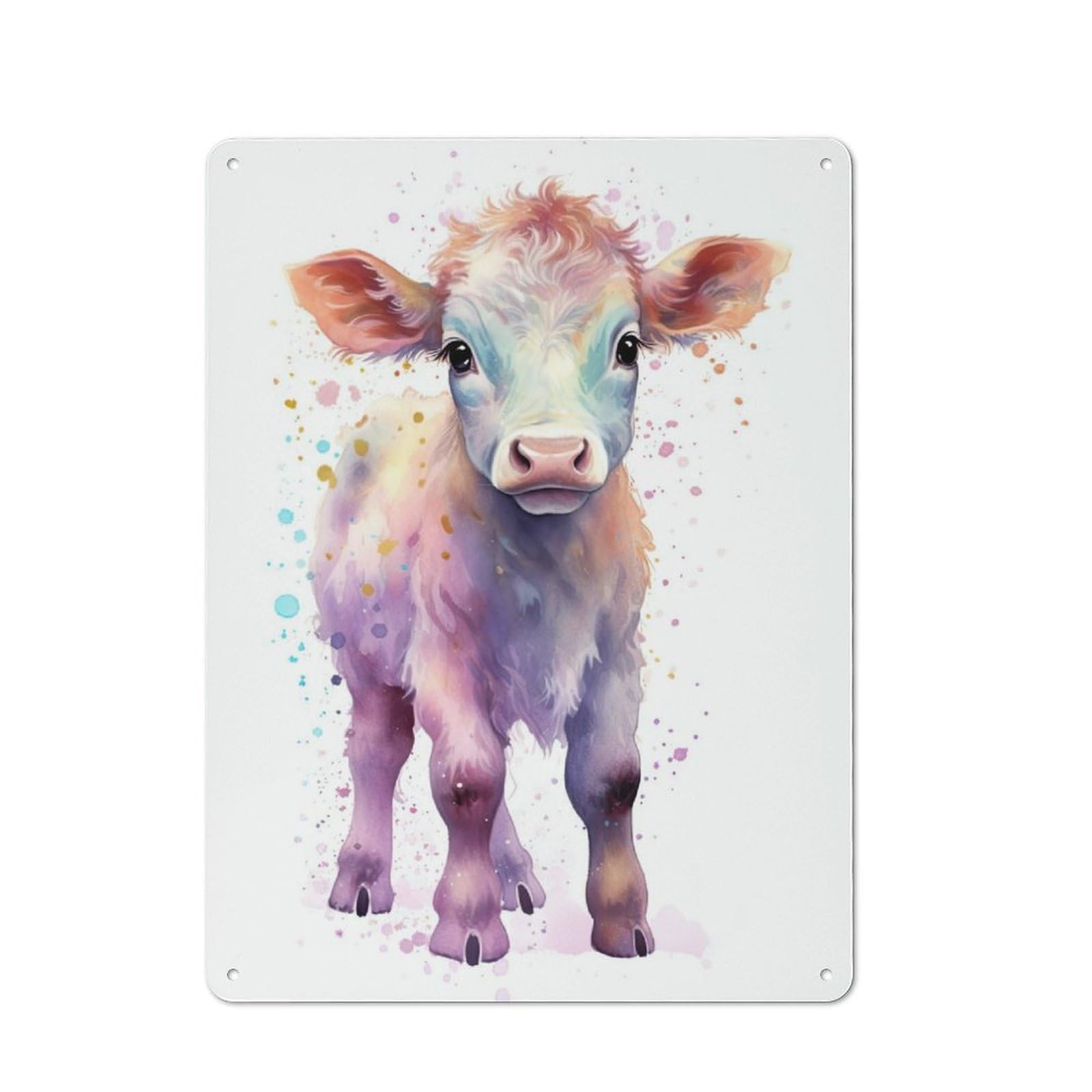 Junmoney Watercolor Baby Cow Calf Tin Wall Plaque 40X30cm With For Living Room Wall, Gift For Feature Wall Decorators During The Christmas Season