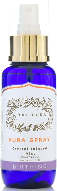BALIPURA - Birthing Aura Spray for Women and Men - Lavender, Sage, Jasmine & Vanilla Essential Oil Blend, Quartz and Amethyst Gemstones, Handmade in Bali 3.4 fl.oz