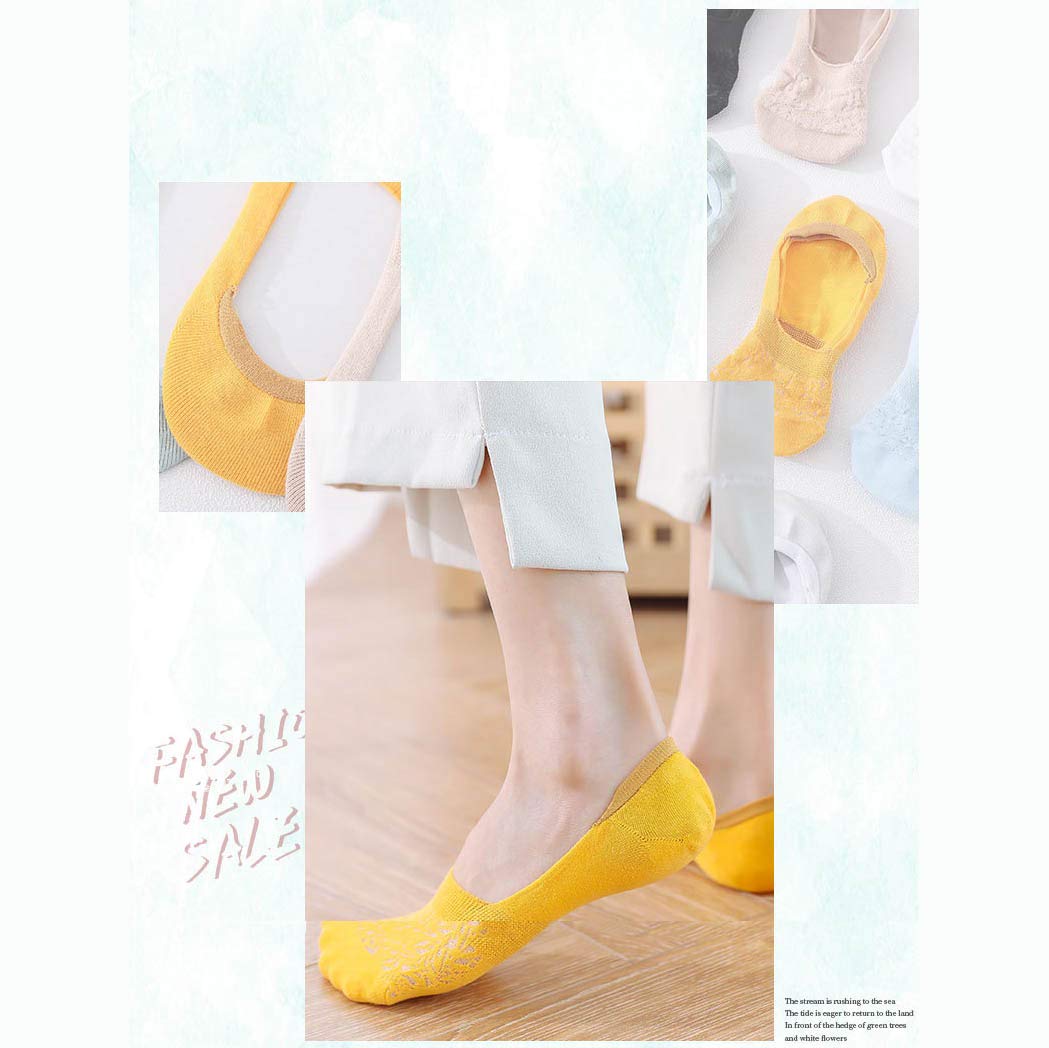 Calze Sottili da Donna, No Show, Fodera Bassa Taglio Invisibile Nascosto Calze Invisibili in Pizzo Appartamenti Sneaker, Yoga, Balletto 6 Paia,Giallo,One Size