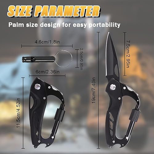 Miniatura 2 de Mosquetón multiherramienta con cuchillo de bolsillo, mosquetón EDC con cuchillos plegables, equipo de supervivencia para camping, senderismo con