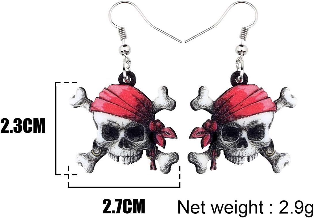 DUOWEI Novelty Pirate Skull Dangle Earrings Gifts for Women, Halloween Gothic Acrylic Drop Earrings, Crossbones Design, Halloween Costume Jewelry Accessories image 5