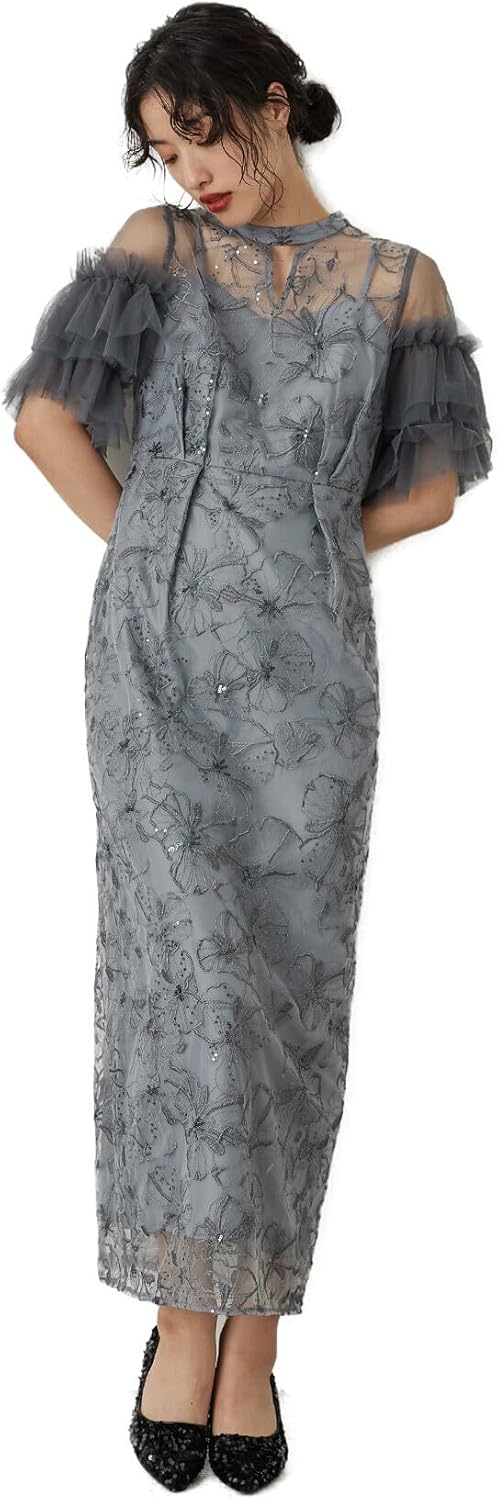 niana] スパンコール刺繍レースドレス パーティードレス 結婚式 キー