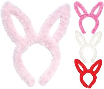 OLYPHAN Bunny Ears Headband Rabbit Ears Headbands Set of 4 / Soft Plush Bunny Ear Hairband - Red, Light Pink, Pink, White Halloween, Easter