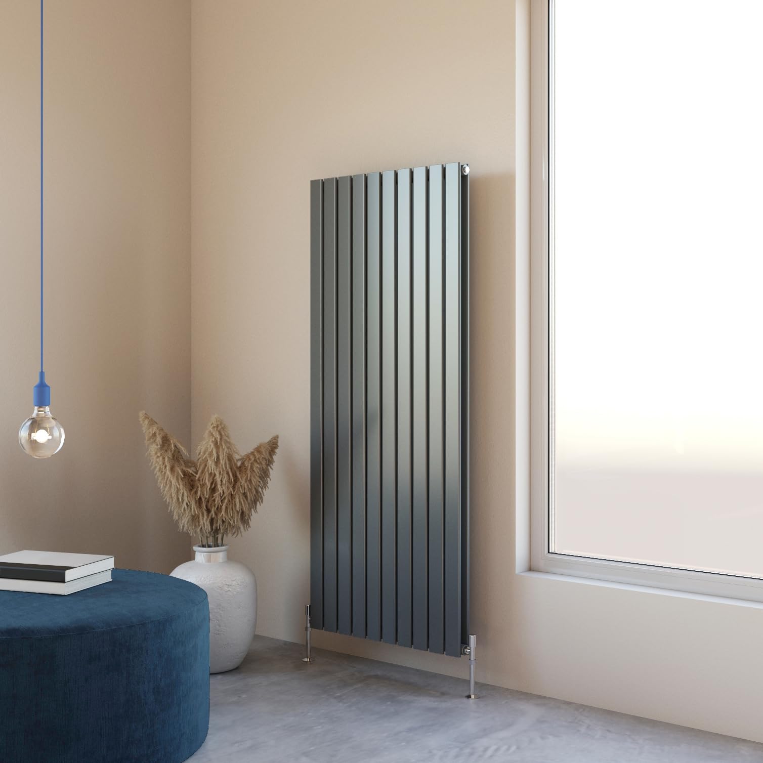 Huibathroom Anthracite Flat Panel Radiator 1600X680mm Vertical Design Double Tall Upright Central Heating Rad Uk