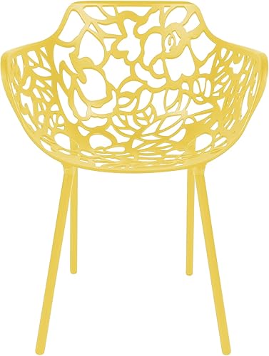 Miniatura 4 de LeisureMod Devon - Sillón apilable de aluminio moderno para interiores y exteriores, color amarillo