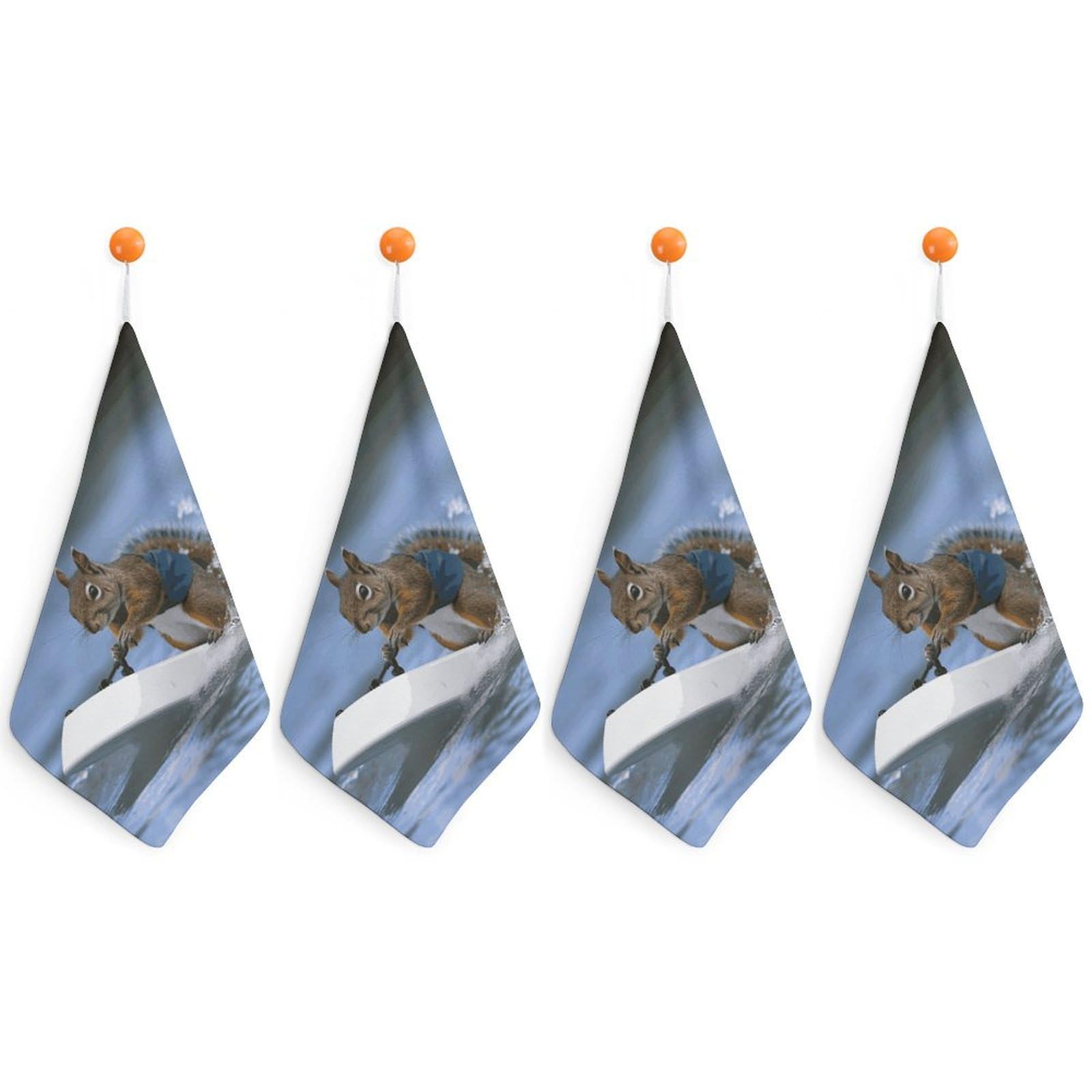 LDGSUPH Water Skiing Squirrel Hand Towels Fashion Hand Face Towel with Hanging Strap Absorbent Soft Decorative Towel Fade Resistant Cozy Face Cloths for Kitchen Gym Bathroom Towels 4PCS
