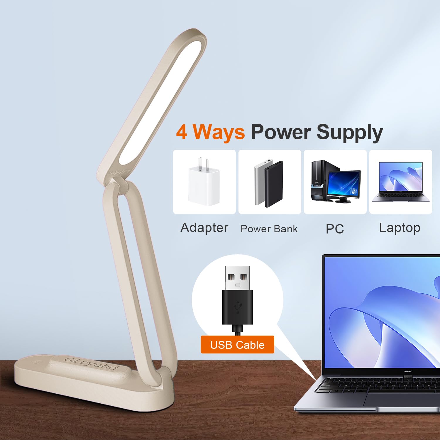 Giryuhd LED Schreibtischlampe für Büro Zuhause & Batteriebetriebene Lampe Wiederaufladbare Lampe Faltbare & Tragbare Leuchte LED Schreibtischlampe 3 Helligkeit Dimmbar Kleine Schreibtischlampe