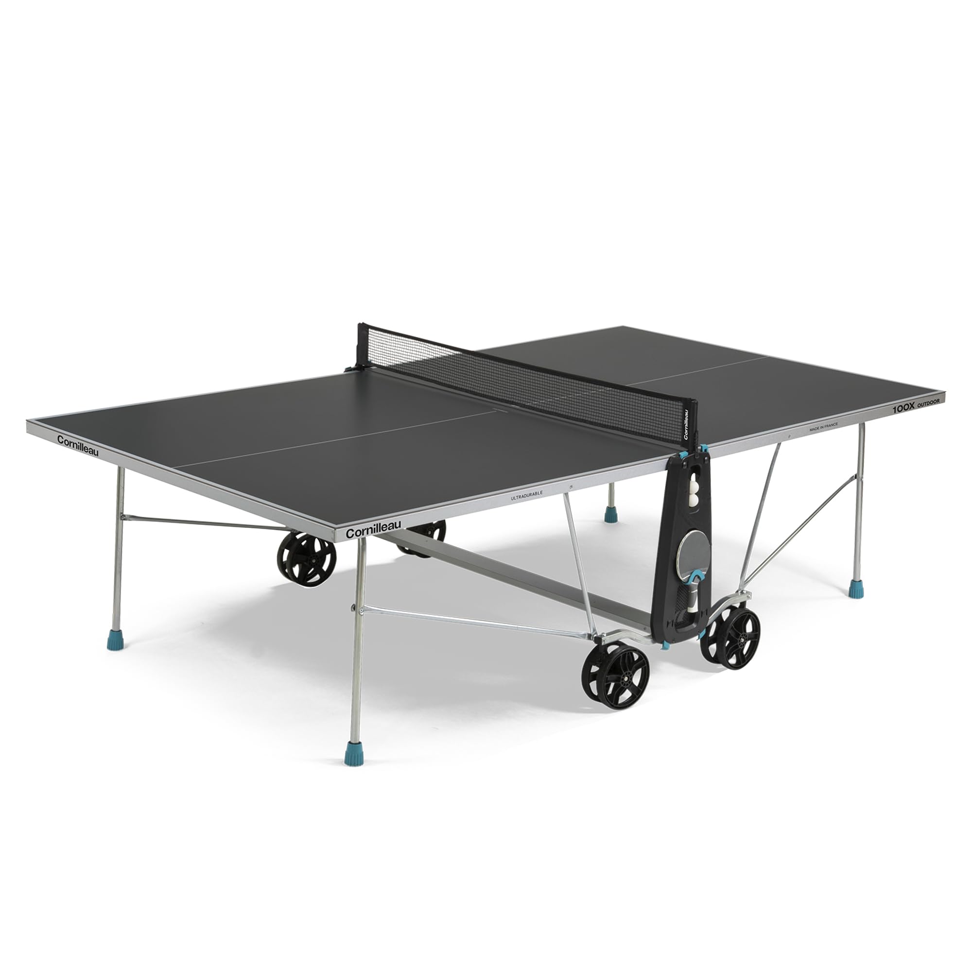 CORNILLEAU 100X Outdoor Tischtennisplatte - Klappbar - Wetterfest - 4 mm Melaminharzplatte -Tischtennistisch für draußen - Blau oder Grau