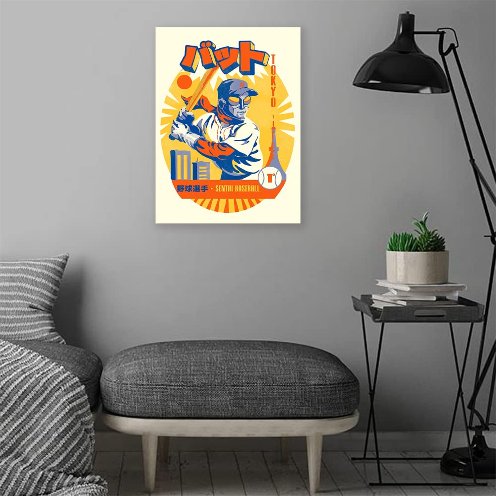 XtremeSkins Designs Print Wooden Framed Canvas Wall Art Decoration Poster (14x22 Inch) - Sentai Baseball League