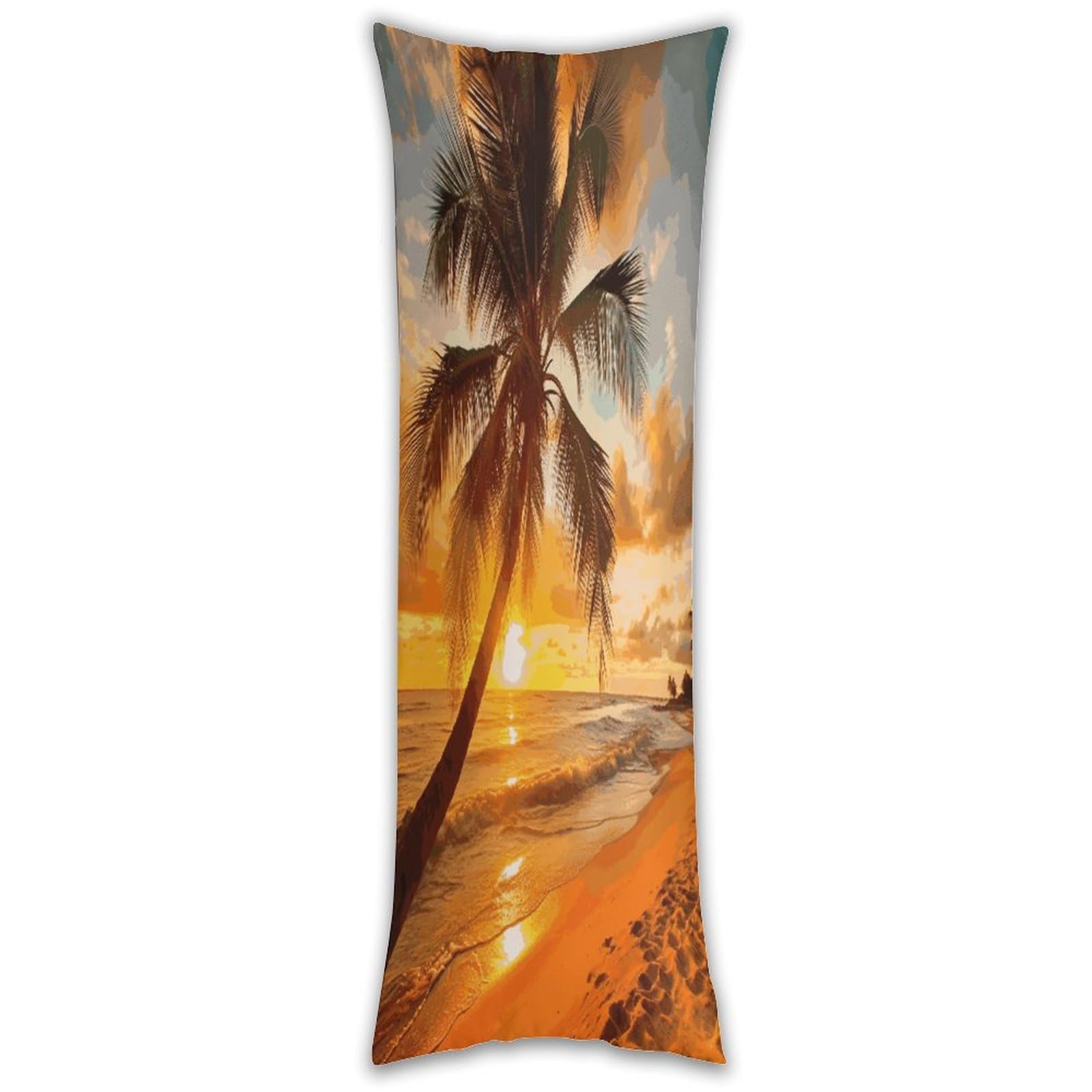 Tropical Beach Palm Tree Sunset Long Pillow Case with Zipper Ultra Soft Microfiber Long Pillow Cover Breathable Body Pillow Protector Soft Wrinkle Pillowcase for Bed Sofa Bedroom 53 X 19 in