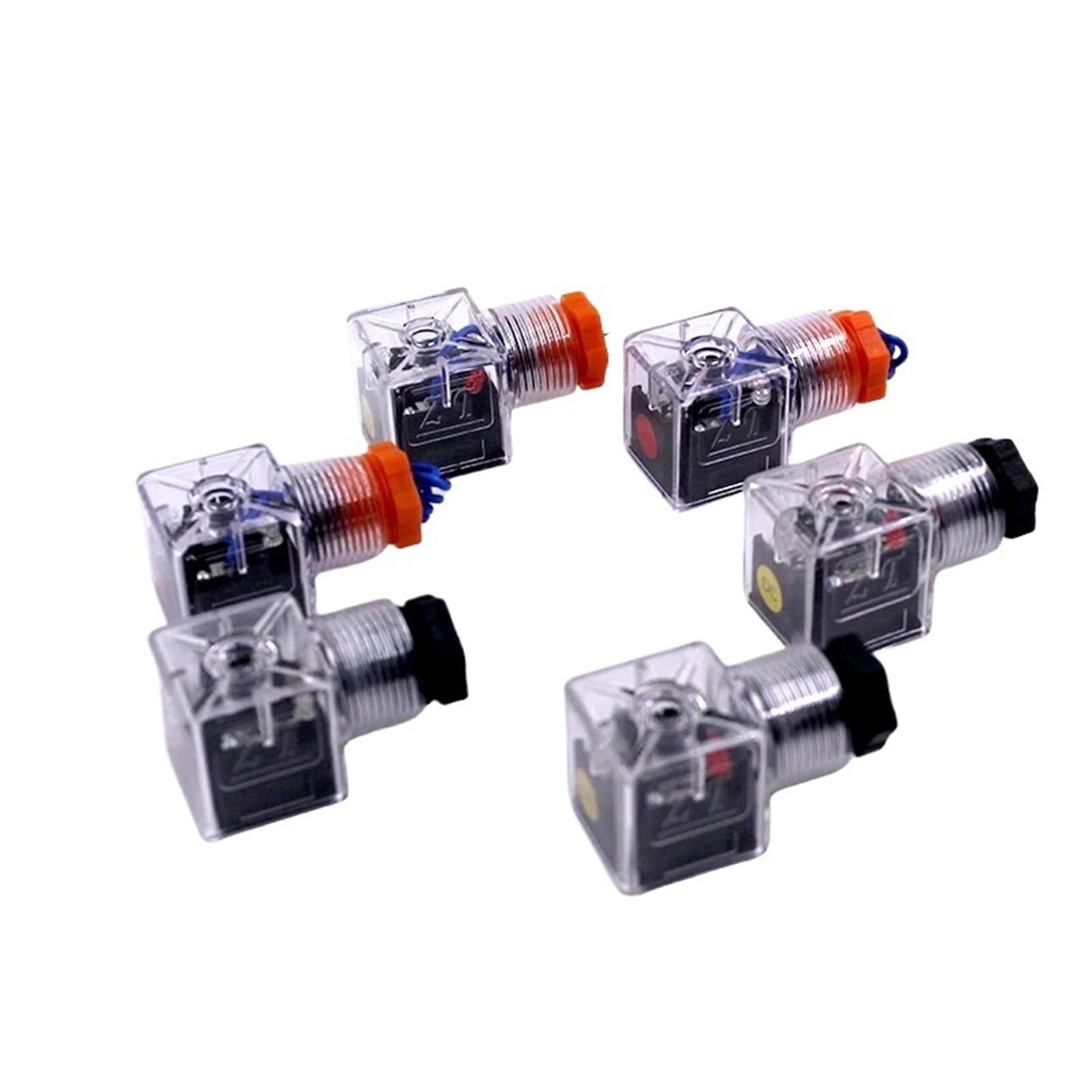 A-LED Connectors Hydraulic Solenoid Valve Type Sockets Coil Transparent Plug AC220/110 DC24/12V Coil Plug with Indicator Light(AC 220V Orange)