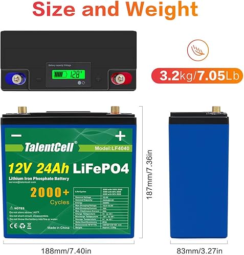 Miniatura 5 de TalentCell Batería LF4040, baterías recargables del fosfato del hierro del litio del ciclo profundo de 12.8V 288Wh de 12V 24Ah LiFePO4