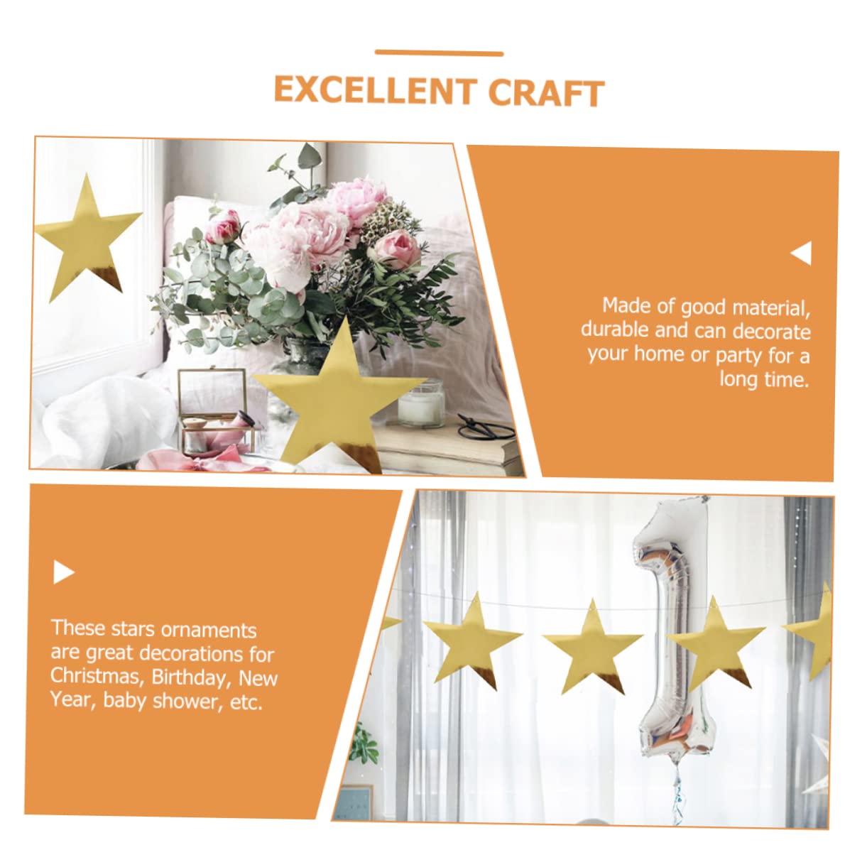 Abaodam 60pezzi Decorazioni per Feste di Stelle Oro da Appendere per Compleanni e Natale Facili da Installare e Leggere per Atmosfere Festive e Decorazioni Murali
