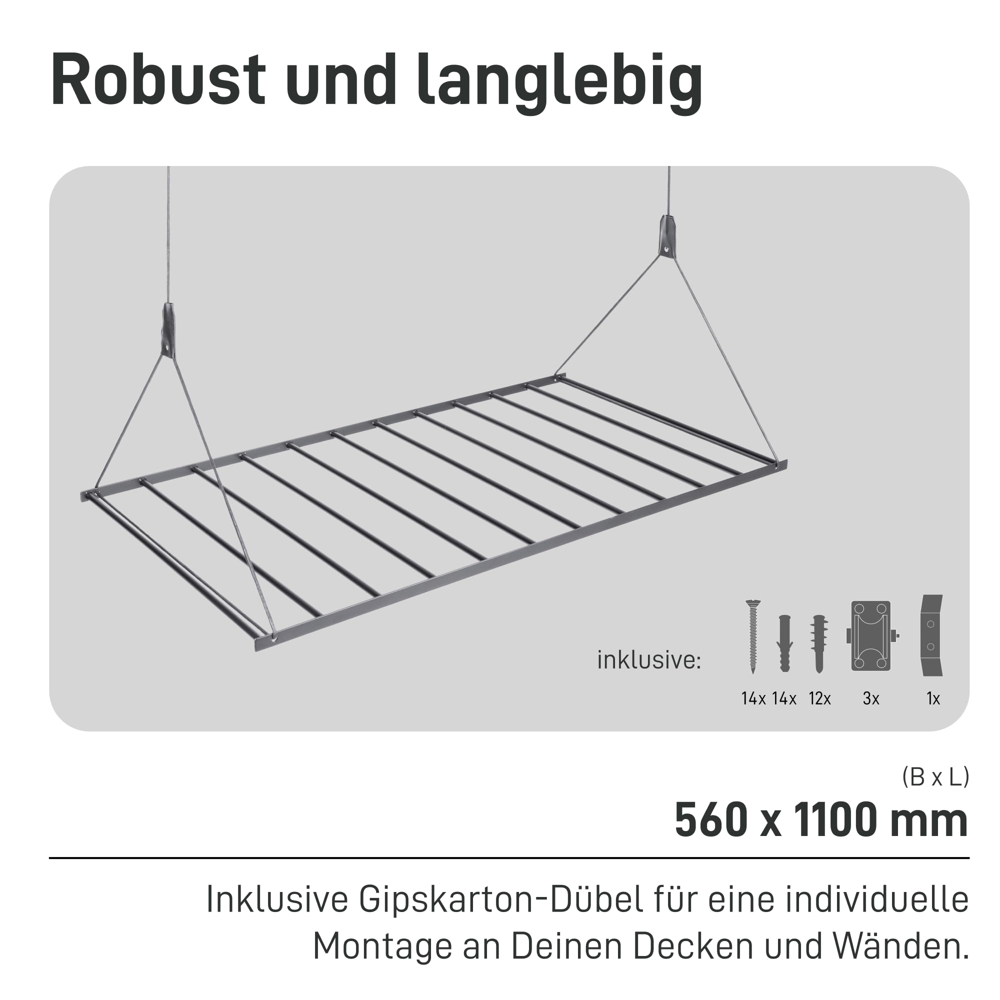 Natural Goods Berlin platzsparender Wäscheständer Swing 56x110 cm schwarz/Deckenwäscheständer aus robustem Stahl/Stabiler Wäscheständer Decke/Deckenwäschetrockner mit raumsparendem Design