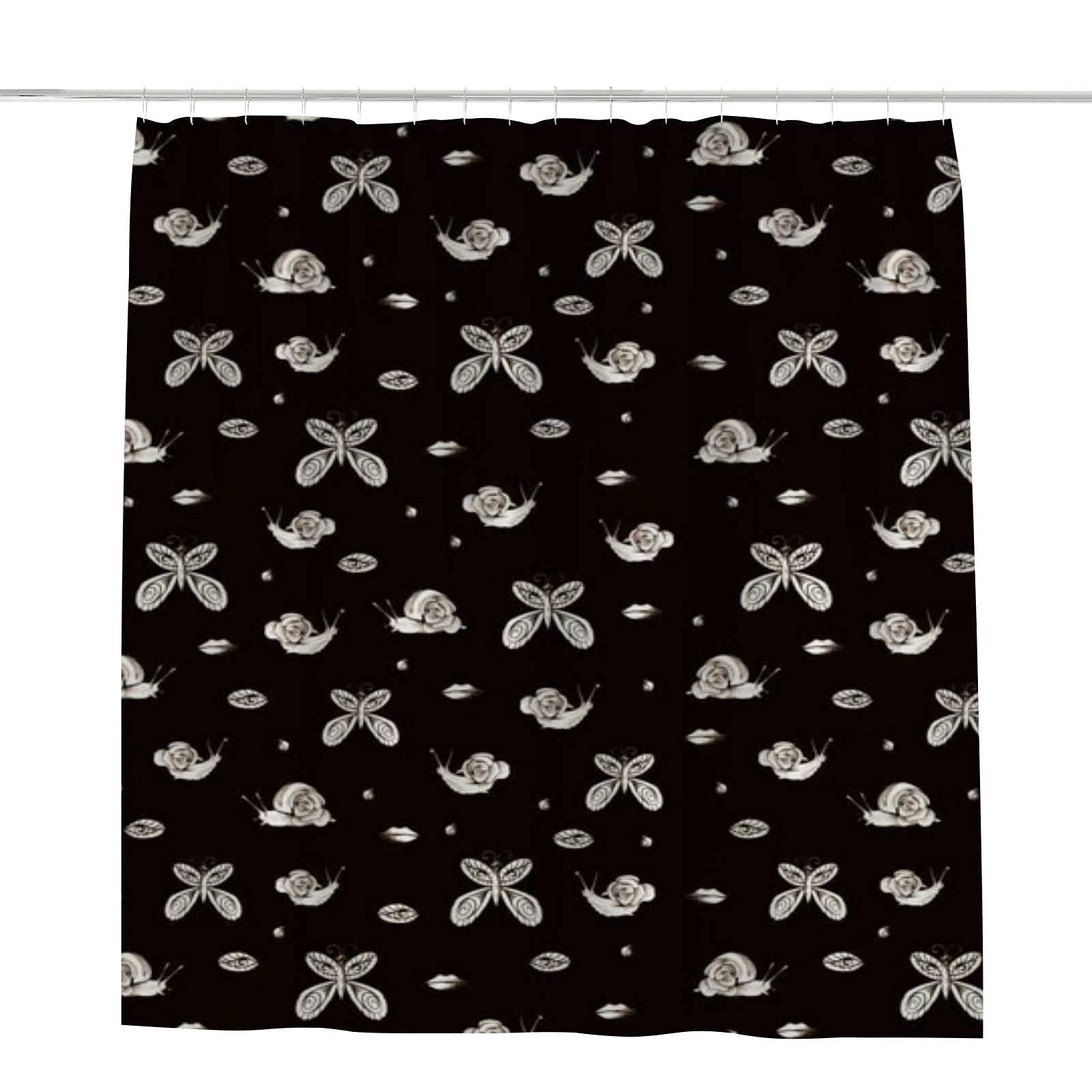Rideau de douche polyester floral noir moderne lavable 168x183cm CHEHONG avec crochets