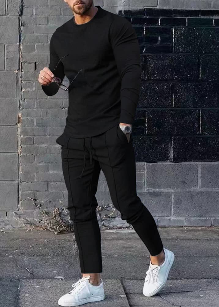 Onsoyours Ensemble de Survêtement Homme Été 2 Pièces T-Shirt Manches Courtes/Manches Longue Pantalon Élastique Décontracté Sportswear Tenue de Sport Respirant Plage