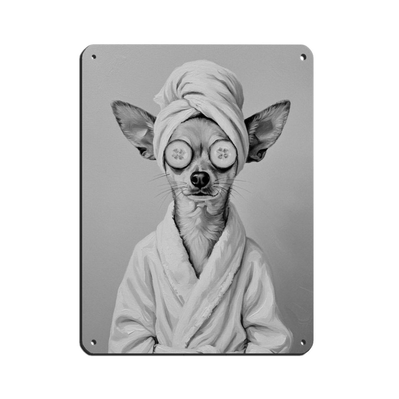 Bathroom Spa Art, Chihuahua Dog, Decor Art Tin Sign Vintage Metal Pub Club Cafe Bar Home Wall Art Decoration Poster Retro 12x16inch(30x40cm)
