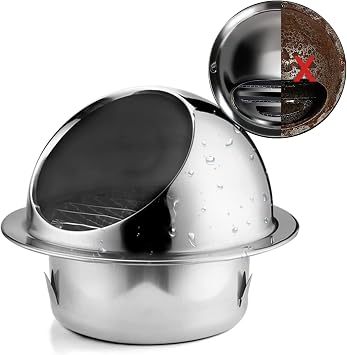 304 Stainless Steel Air Vent for Kitchen, Vent Cap Wall Round Exhaust Hood Vent with Screen Mesh 12in 10in 7in 6in, Ventilating Fan Dryer Vent Cover External Extractor Wall Dryer Vent Cap