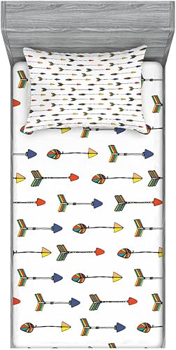 Miniatura 37 de Ambesonne Juego de sábanas bajeras y fundas de almohada, dibujos de aviones antiguos, vuelos clásicos con fechas, estilo vintage, diseño nostálgico,