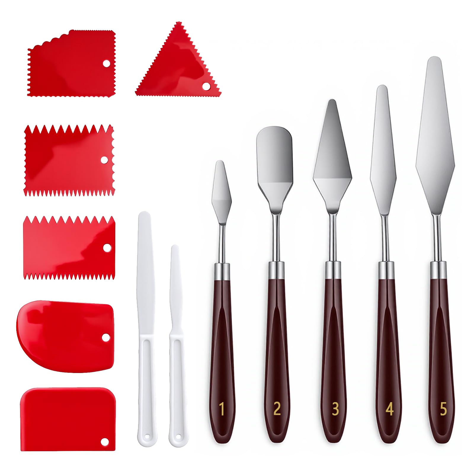 11 Pcs Oil Paint Palette Scraper & 2 Pcs Craft Plastic Scrapers, Stainless Steel Paint Scraper & Spatula Set - for Modelling, Mixing, Texture Painting, Scraper Craft & Palette Scraper Painting