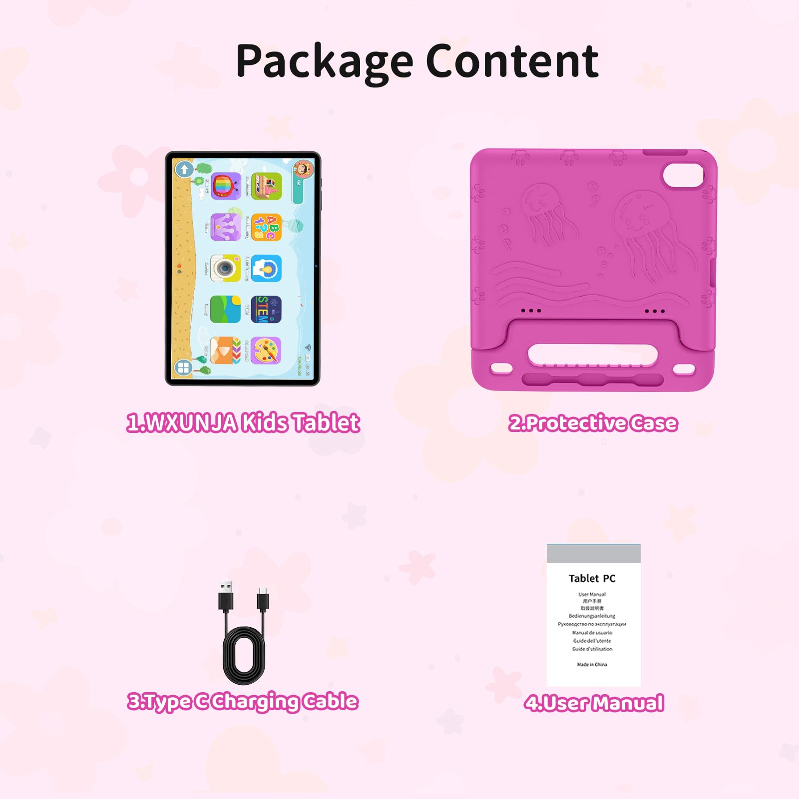 Tablet Android 14 per bambini, tablet da 10,1 pollici aggiornati 2025 con processore Octa-core, batteria da 6000 mAh, spazio per bambini, controllo parentale, app per bambini precaricate, doppio WiFi