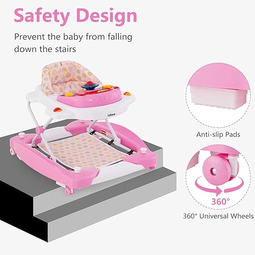 Miniatura 8 de INFANS Andador de bebé, 5 en 1 Behind Walker, mecedora sentada con bandeja de música extraíble, altura ajustable, cojín de asiento lavable, centro