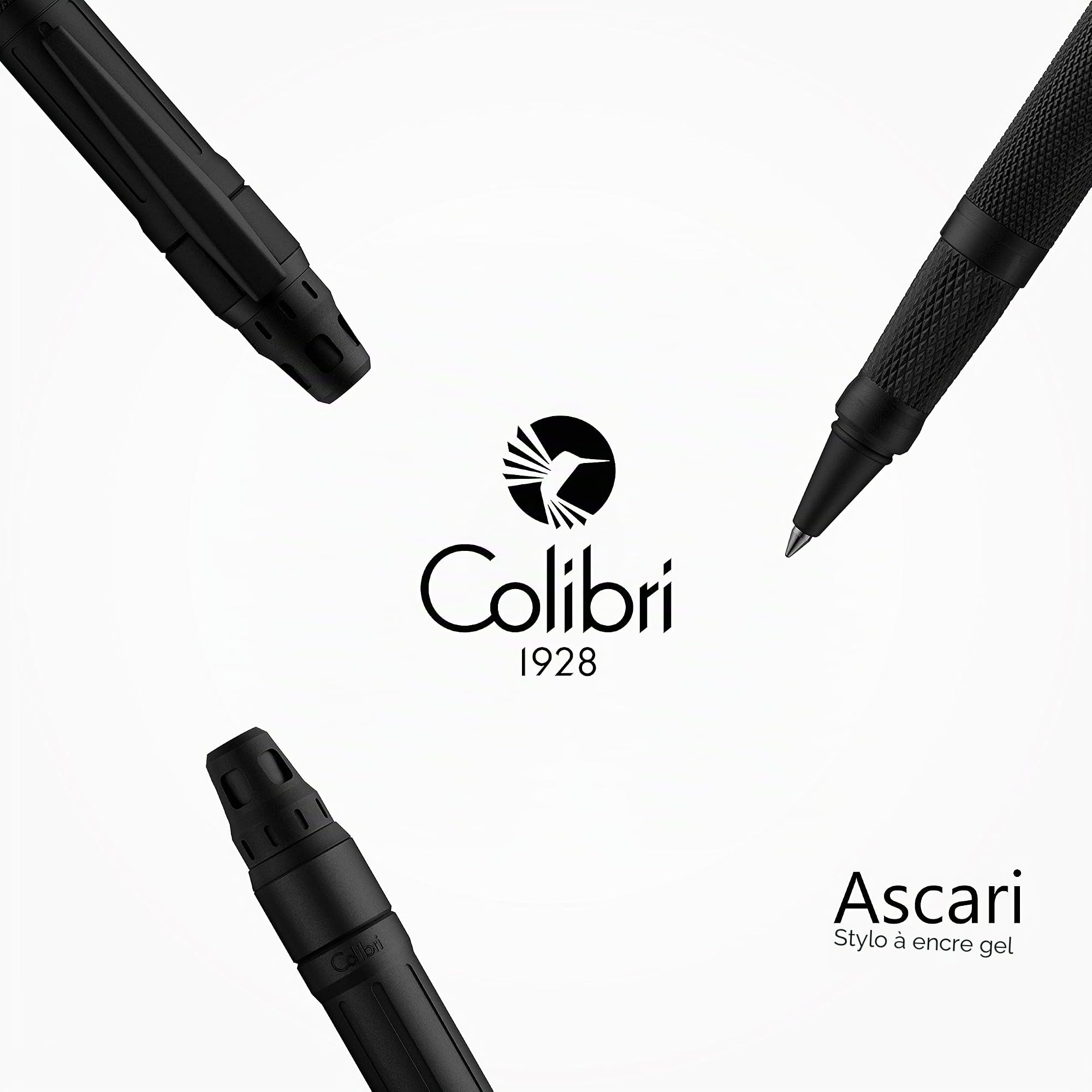 Colibri Ascari Stylo |Noir mat avec finition texturée Pachmayr |Stylo de luxe à pointe fine | Pince à ressort | Livré dans une jolie boîte cadeau pour hommes et femmes