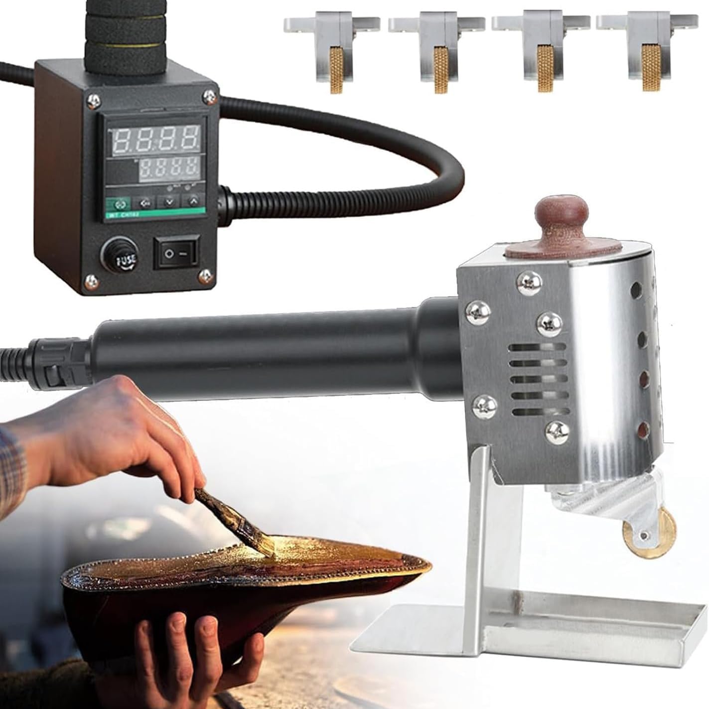 Hand-Schiebe-Heißklebewalzenmaschine, Heißklebemaschine mit Digitalanzeige, Push-Heißklebespender mit 4/5-teiligen Klebewalzen, Temperatur 45–350 °C for Lederverpackungen(50ml+5mm)