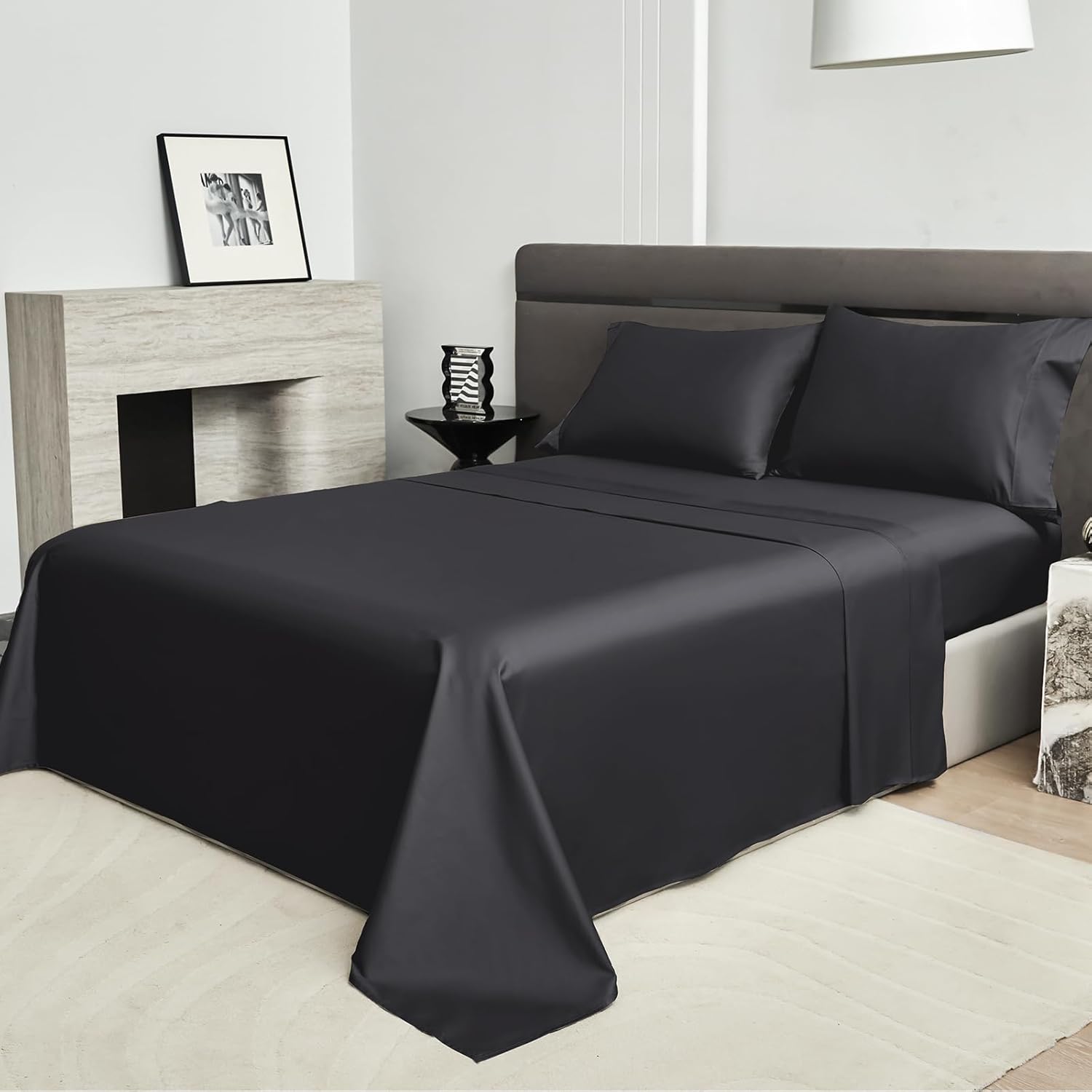PURE ERA King Size Sheet Set 800 Thread Count Long Staple Cotton Sateen Silky Soft Luxury Smooth 4 Piece Set, Hotel Quality Bed Sheets with 16" Deep Pocket(Black, King)