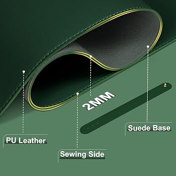 Leather Desk Pad Protector, Desk Mat, Large Mouse Pad, Non-Slip Desk Blotter, Office Laptop Desk Pad, PU Leather Desk Writing Pad for Office and Home (Blackish Green, 31.5 x 15.7)